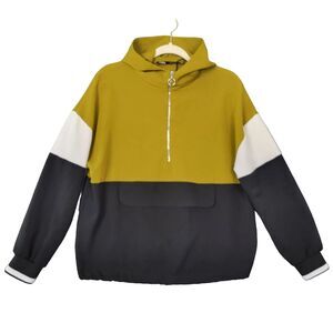 ZARA Green Colorblock Long Sleeve Pullover Zip Drawstring Hoodie SIZE MEDIUM